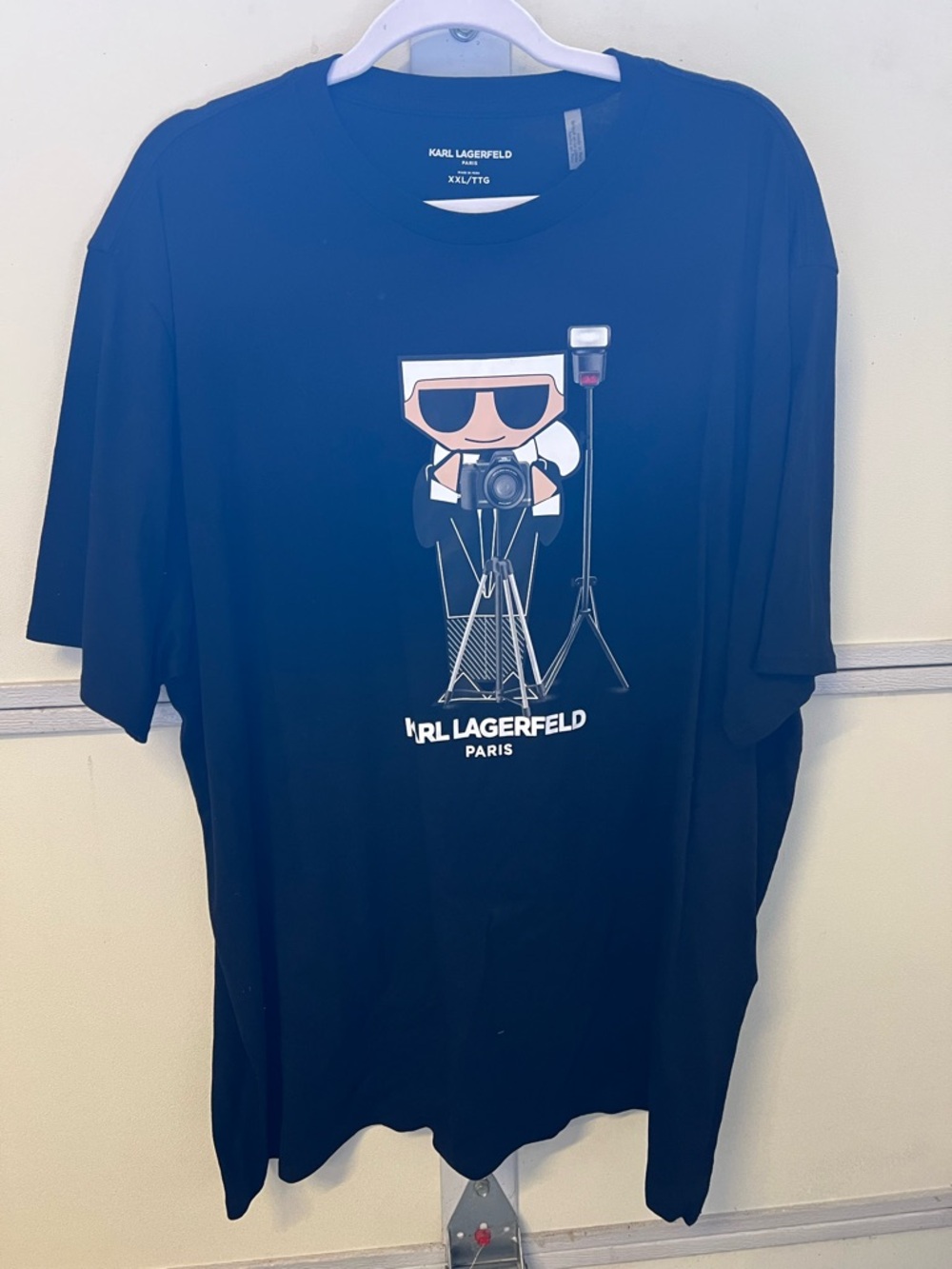Karl Lagerfeld Black Graphic Photographer Tee with White and Pink Accents